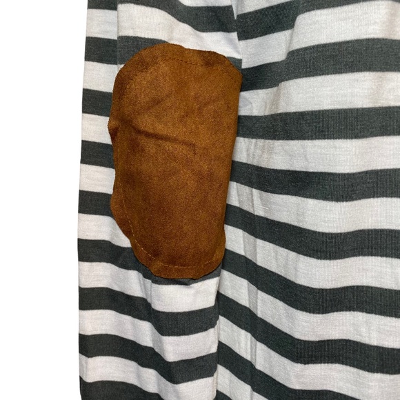 Gray & White Striped Cardigan with Elbow Patches - Picture 11 of 15